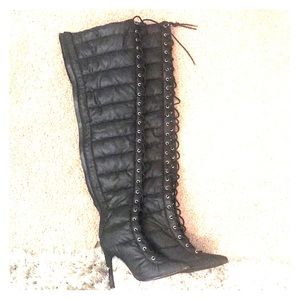 Black thigh high boots